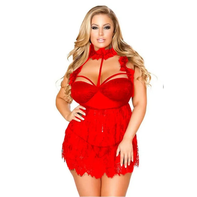 Sexy Plus Size Suspender Dress with Lace Detail Nightgown